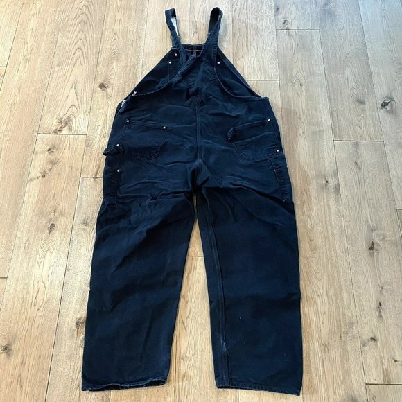 CARHARTT Vintage OVERALLS CARPENTER DOUBLE KNEE Black Distressed Mens 52 x 32 - Picture 5 of 7